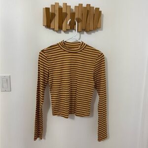 Active USA Mustard and Brown Striped Long Sleeve Top